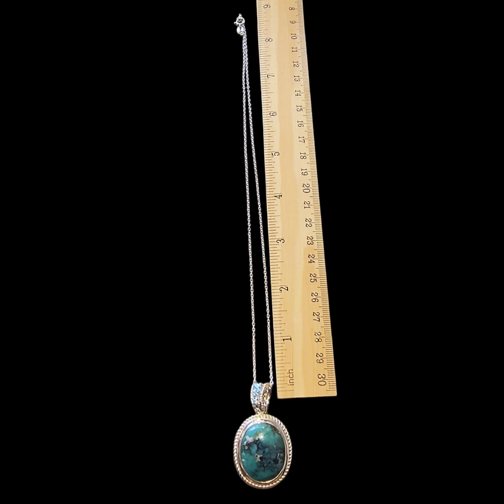 Large Campo Frio Turquoise & Blue Topaz Enhancer Necklace In Sterling Silver - Picture 5 of 11